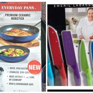 Culinary Creations Gray and Blue Everyday Pans and Knife Set